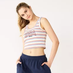 Juniors' USA Embroidered Ribbed Tank Top