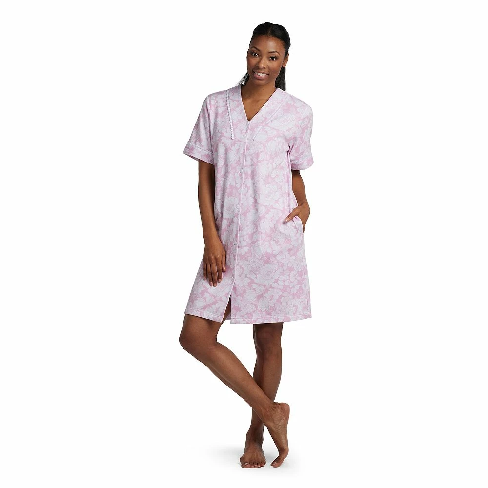 Women's Miss Elaine Essentials Knit Short Snap Robe - Image 2