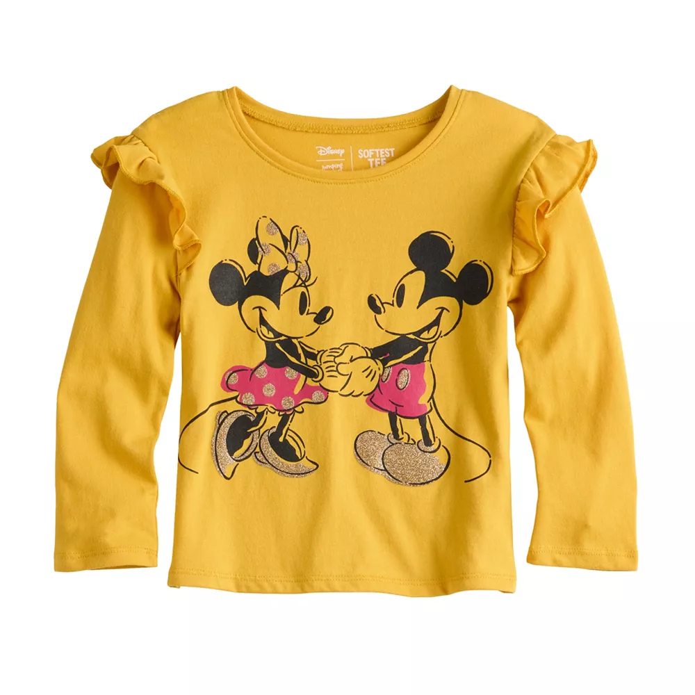 Toddler Girl Disney Mickey Mouse & Minnie Mouse Ruffle Shoulder Long Sleeve Graphic Tee by Jumping Beans®