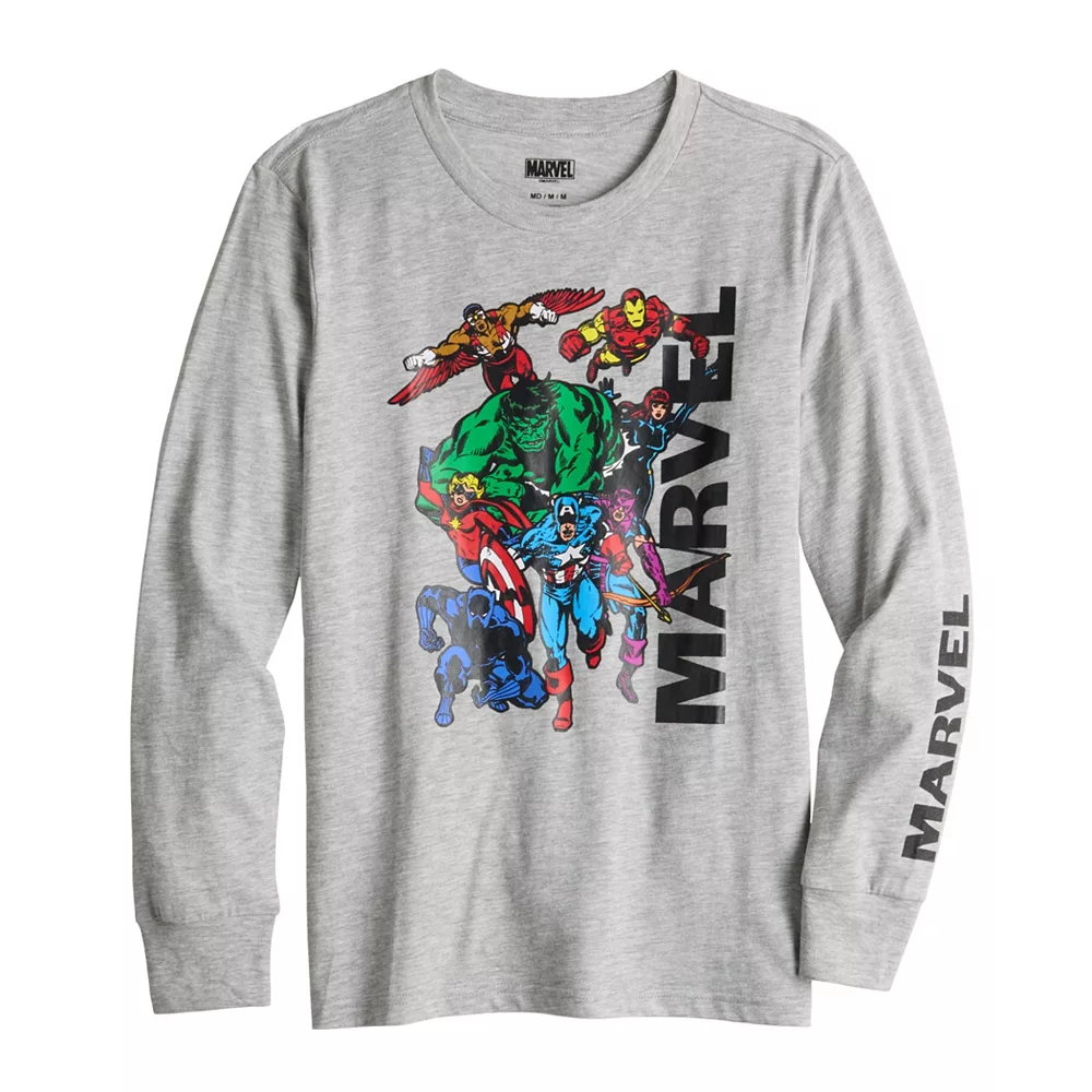 Boys 8-20 Marvel Avenger Captain America, Iron Man, Falcon, Hulk, Black Widow & Back Panther Long Sleeve Graphic Tee